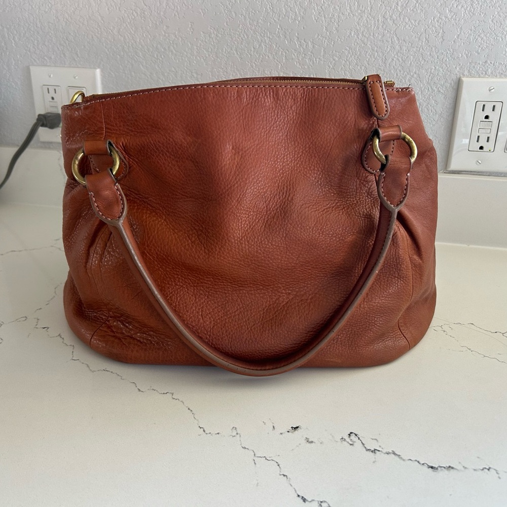 J. Crew Brompton Hobo Bag Cognac Brown Leather with Brass Hardware - Picture 8 of 16